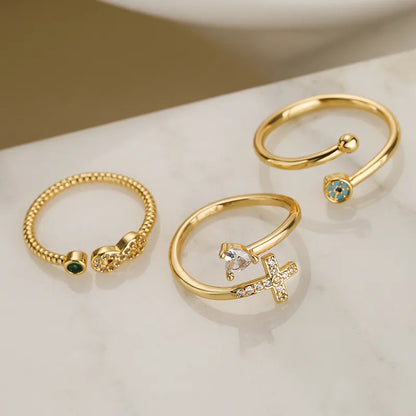 Eternal Grace Open Ring – Cross, Heart & Infinity Design