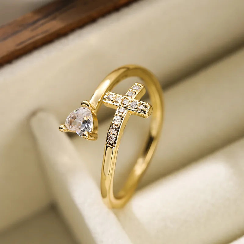 Eternal Grace Open Ring – Cross, Heart & Infinity Design