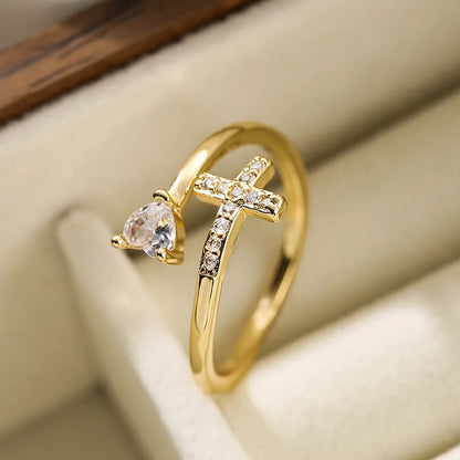 Eternal Grace Open Ring – Cross, Heart & Infinity Design