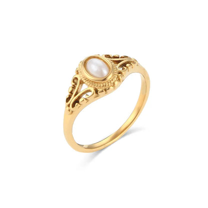 Golden Tide Geometric Pearl Ring